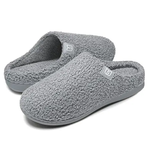 Produktbild: Damen Hausschuhe mit Memory Foam Rutschfest Winter Warme Faux Pelz Pantoffeln Weiche Flache Plüsch Slippers im Herbst und Winter für Drinnen und Draussen (Grau, 38/39 EU)