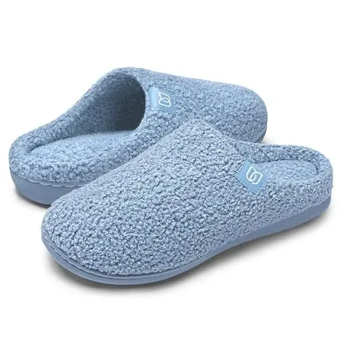Produktbild: Damen Hausschuhe mit Memory Foam Rutschfest Winter Warme Faux Pelz Pantoffeln Weiche Flache Plüsch Slippers im Herbst und Winter für Drinnen und Draussen (Himmelblau, 40/41 EU)