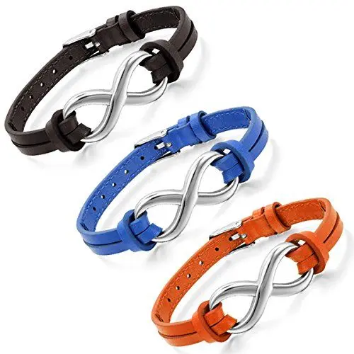 Produktbild: Damen Herren Infinity unendlichkeit Armband - 3 PCS Charme Armreif Partnerarmband Freundschaftsarmband Leder Edelstahl Braun Orange Blau