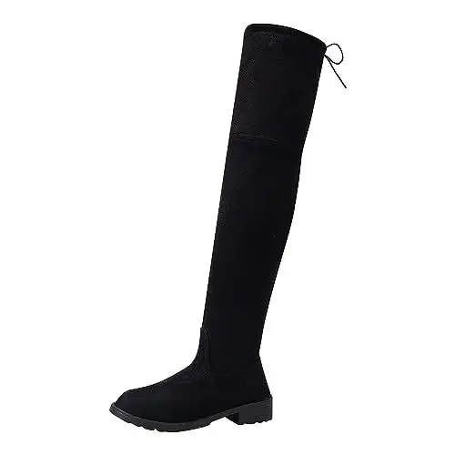 Produktbild: Damen Hohe Stiefel Strick Winter Schuhe Einfarbig Langschaft Overknee Stiefel Stiletto High Heels Lang Boots U-81 Black 38