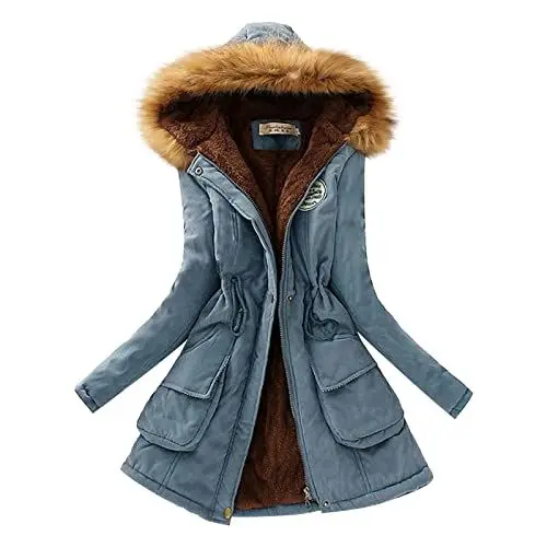 Produktbild: Damen Hoody Mit Kapuze Sale, Deals of The Day, Winterjacke Damen Lang Warm Gefüttert Winter Warm Jacke Winterparka Teddyfell Gefütterte Mantel Parka Outdoor Jacken Herbstjacke, B-Waren Angebote
