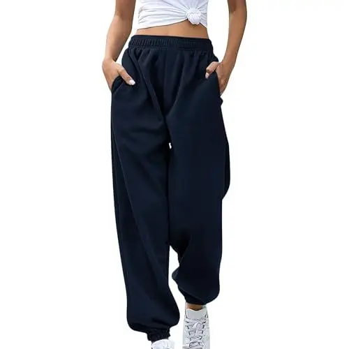 Produktbild: Damen Hose Bundfalte lässig, mit Farbverlauf, Druck unten, Jogginghose mit Taschen, hohe Taille, sportliche Passform, Jogginghose fürs Fitnessstudio (Navy, L)