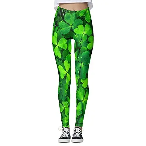 Produktbild: Damen Hose High Waist Weites Bein Hose Mit Hose Damen Paddystripes Good Luck Green Pants Print Leggings Hosen für Yoga Laufen Fitnessstudio Damen Hosen Elegant Business Glitzer Hose Hose (B, XL)