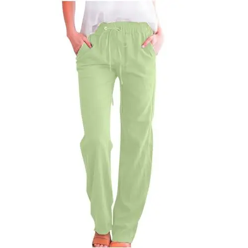 Produktbild: Damen Hose Leinenhose Baumwolle Leinen Stoffhose Freizeithose Sommerhose Pumphose Yogahose Casual Einfarbig Hippie High Waist Hose Stretch Kleidung Sommer Hosen Stretch Kleidung Hosen