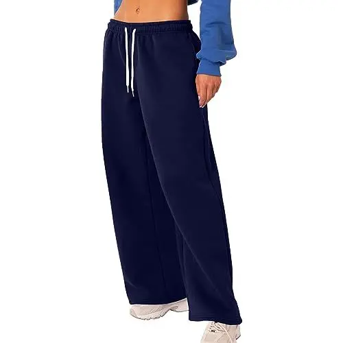 Produktbild: Damen Hose Sommer Jogginghose Frauen, Fleece Sweatpants Tunnelzug Lounge Gerades Bein Bequemer PJ Weicher Schlafanzug Jogger mit Taschen