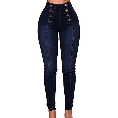 Produktbild: Damen Hosen High Waist g𝐫oßE GrößEn Damen Slim Fit Skinny Jeans mit hoher Taille und zweireihiger Knopfleiste Damen Hosen Stretch g𝐫oßE GrößEn w𝐞iß (Dark Blue, XXXXXL)