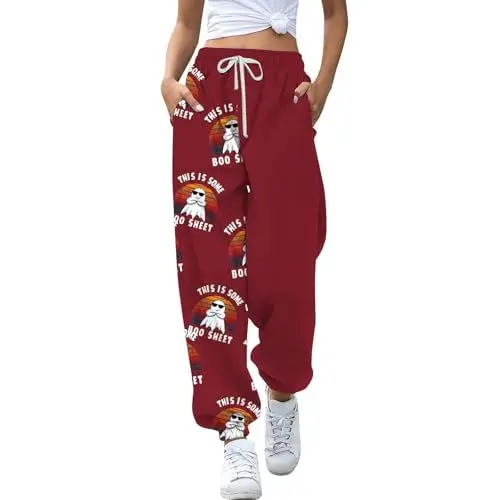 Produktbild: Damen Hosen Sommer y2k Jogginghose Damen Baumwolle 100er Jogginghose Damen Baggy Style Bequeme Hosen Damen Jogginghose Army Leggings Halloween Damen Sport Hosen Damen