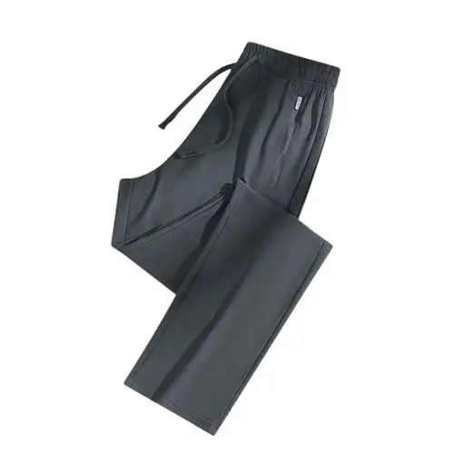 Produktbild: Damen Hosen Weiß Weites Bein Stretch Damen Unisex Schnelltrocknende Hose Atmungsaktive Lockere Hose Coole Stretchhose für Damen mit Reißverschlusstaschen Leichte Leinenhose Damen (Dark Gray, L)