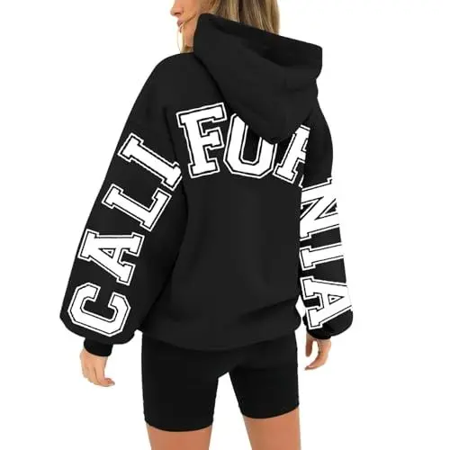 Produktbild: Generisch Hoodie Damen Pullover Oversize Modische Hoodies & Sweatshirts Backprint California Kapuzenpullover Sweatshirt mit Kapuze Bedrucken Kapuzenpulli Kuschel Tops Weich Sweatjacke Langarmshirt