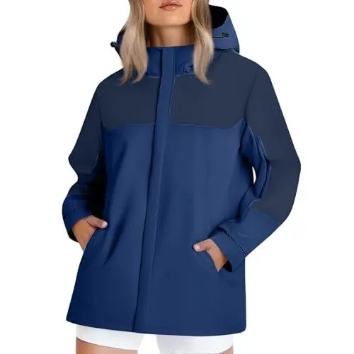 Produktbild: Damen Jacken Wetterjacke Wasserdicht Atmungsaktiv Regenanzug Anorak Regencape Regenparka Fahrradjacke Blau L