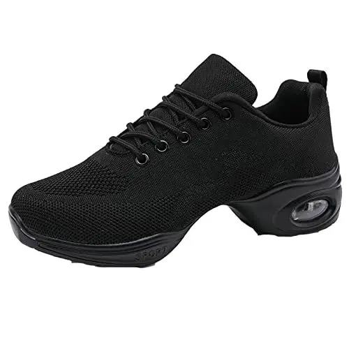 Produktbild: Damen Jazzschuhe Atmungsaktiv Tanzschuhe rutschfeste Geteilte Sohle Sneaker Fersenschuhe Leichte Plattform Schuhe Black 39