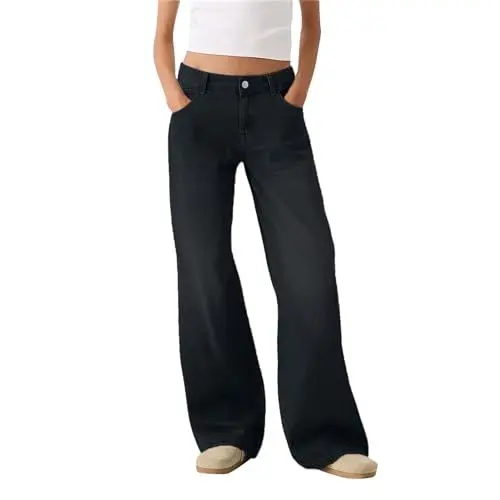 Produktbild: Damen Jeans Gerades Bein Baggy Jeans Damen Y2K Damen Jeans High Waist Jeans Damen High Waist Weites Bein True Religion Jeans Damen Boyfriend Jeans Damen Locker Schwarze Jeans Damen High Waist
