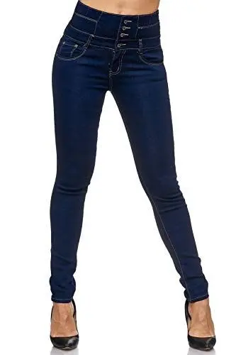 Produktbild: Damen Jeans High Waist Skinny Hose Stretch Shaping Effekt D2085,Blau,34 / XS