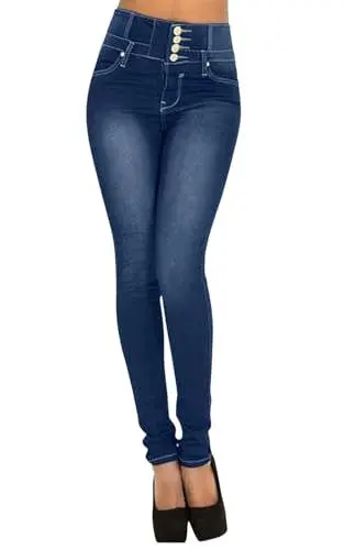 Produktbild: Damen Jeans High Waist Stretch Denim Jeanshosen für Damen Skinny Slim Fit Röhrenjeans Bleistiftjean Lässige Pant Strecken Schlank Stylische Hosen (Blau A2, M)