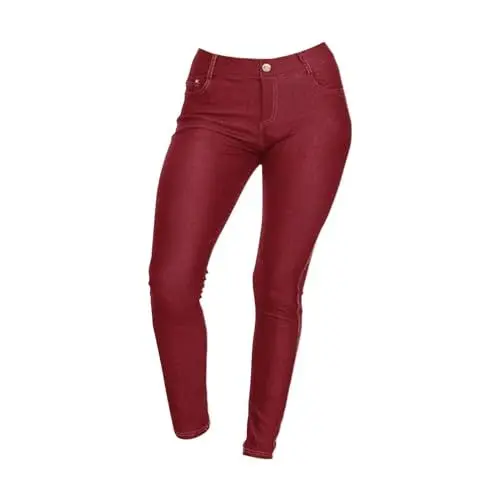 Produktbild: Damen Jeans Mid Waist Skinny Frauen Farbe Candy Bleistift Hosen Casual Fuß Jeans Dünne 7/8 Hosen Damen 𝐒ommer Stretch Jeans (Wine, 32)