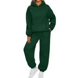 Produktbild: Damen Jogginganzug Set Jogger Jogginganzug Set Weich Pullover Trainingsanzug Casual Sportanzug Freizeitanzug Damen Elegant Zweiteiler Damen Sportanzug Deals of The Day(3-Dark Green,L)