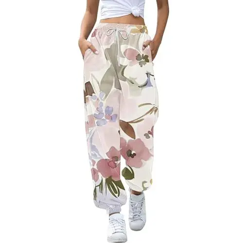 Produktbild: Damen Jogginghose Jogginghose Workout Hohe Taille Yogahose Mit Taschen Homewear Damen Hose (Beige, XL)