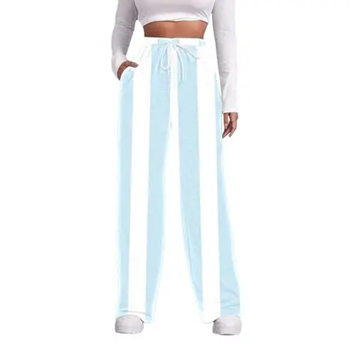Produktbild: Damen Jogginghose mit Taschen, Kordelzug, elastische Taille, Herz-Print, Hose, Baggy, Freizeithose Viskose-Hose für Damen leinen Hose (Light Blue, L)