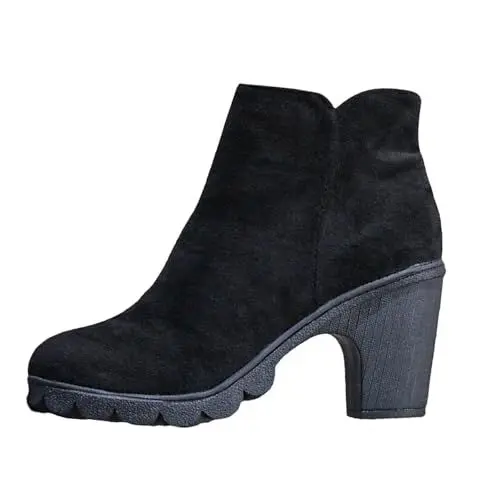 Produktbild: FNKDOR Plateau Stiefeletten Damen mit Blockabsatz und Seitlicher Reißverschluss Wildlederstiefel Elegante Ankle Boots Booties Kurzstiefel (Black, 42)