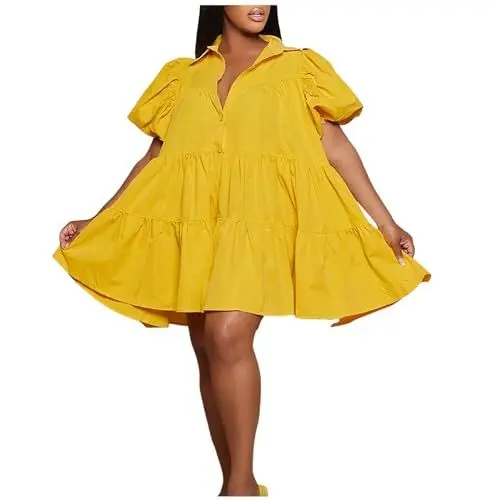 Produktbild: Damen Kleid mit überschnittenen Schultern, Shirt-Kleid für Frauen Petite Sommerkleid Kurz Damen Lockere Passform Abendkleider Elegant Komfort Freizeitkleider für Damen
