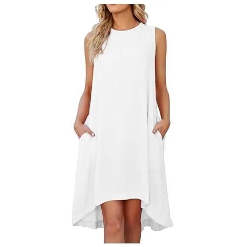 Produktbild: Damen Kleid mit überschnittenen Schultern, Shirt-Kleid für Frauen Tall Sommerkleid Baumwolle Damen Athletic Fit Damen Kleider Sommer Komfort Cocktailkleider für Damen