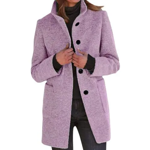 Produktbild: Damen Kostüm Business Blazer Blau Stockerpoint Trachtenjacke mit Kapuze Jacke Boucle Damenblazer Frauen Sportlich Wildleder Lila M