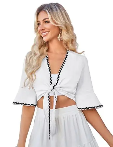 Produktbild: Damen Kurze Bolero 3/4 Ärmel Casual Abendbolero Hochzeitsbolero Weiß M