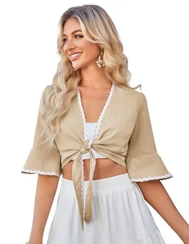 Produktbild: Damen Kurze Strickjacke zum Kleid für Festlichkeiten Casual Bolerojacke Aprikose S