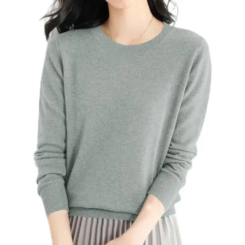 Produktbild: Damen Lässig Rundhalsausschnitt solide Farbe Pullover, Fitted Pullover, Herbstpullover für Frauen 2024, Basisschicht-T-Shirt, Lange Ärmel, 100% Baumwolle