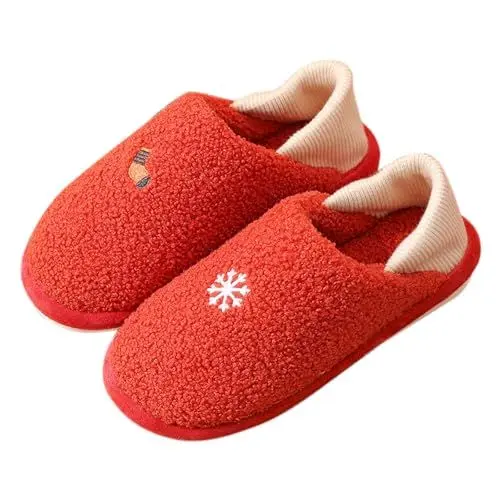 Produktbild: Damen Lammfell-Hausschuhe 𝖴gg Hausschuhe Damen Damen Frühling und Winter Einfache Schneeflocke Anti-Rutsch-Stille Warme Hausschuhe Mit Geschlossener Orthopädische Hausschuhe Damen (Red, 36.00)