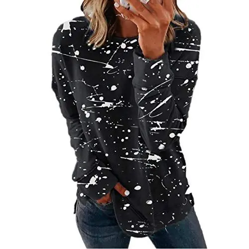 Produktbild: Damen Langarmshirt Pullover Frauen Graffiti Sweatshirt Kunst Drucken Rundhals Sweatjack Sweatshirt Damen Ohne Kapuze Frühling Winter Warm Damenpullover Langarm Freizeit Oberteil(A3-Schwarz,4XL)