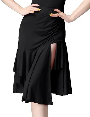 Produktbild: Damen Latein Tanzkleid Salsa Tango Performance Tanzkleidung Damen Tanzröcke Samba Kleid Tango Kleid Latein Rumba Tango Kleid Latein Ballsaal Tanzkleid Dunkelschwarz M