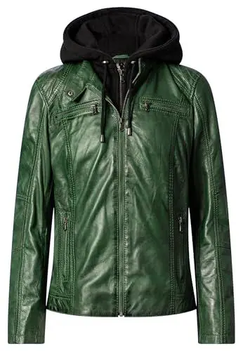 Produktbild: Damen Lederjacke aus Echtleder im klassisches Design mit Stehkragen, Reißverschlusstaschen, Farbe:grün (prime), Größe:40