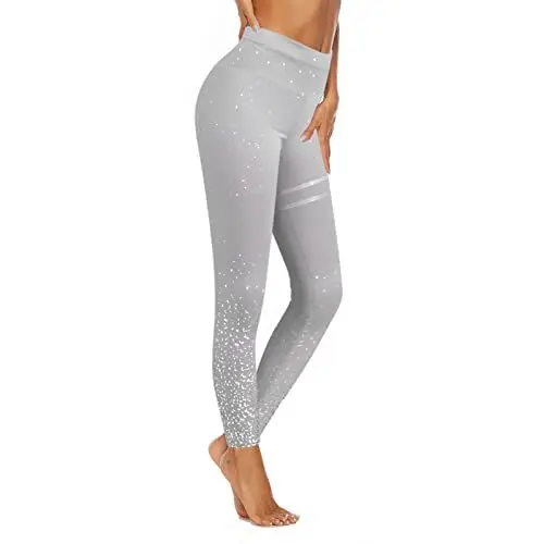 Produktbild: Damen Leggings Gefüttert Thermo Leggings Damen Frauen Workout Silber Druck Sport Leggings Fitness Sport young Athletic Hoses Mode elastische Hosenhose Gefütterte Sneaker Damen Winter (Grey, L)