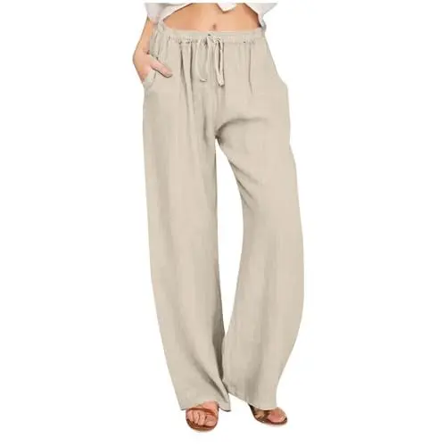 Produktbild: Damen Leggings Schwarz Damen Hose Jogginghose Damen Baggy Hose Weiß Damen Dreiviertel Leggings Damen Spodnie Dresowe Damskie Yogahose Damen mit Taschen Sporthose Damen Caprihose Beige S