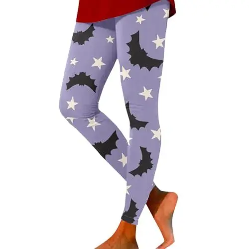 Produktbild: Damen Leggings mit Halloween-Print, lässig, bequem, für den Urlaub, Workout, Sporthose Lederimitat Hose (Purple, XXL)