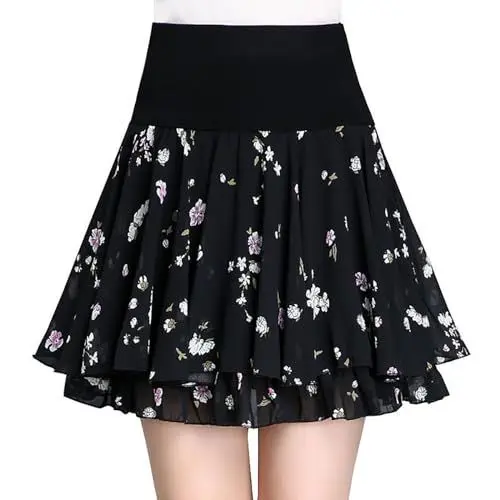 Produktbild: Damen Mädchen Basic Mini Skater Rock Stretch Rock Vielseitige Dehnbaren Informell Mini Röck 50s Swing Retro Rockabilly Kurz Röck Short Mini Skirt Chiffon Weiche Stoffe Beiläufig Rock(Klein-Blume,48)