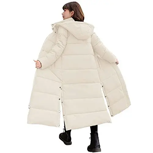 Produktbild: Frauen warm Wintermantel solide Fashion-Elegante Jacke aus Baumwoll-Jacke gestickt mit Kapuze Multifunktionsjacke Damen (White, XXXL)