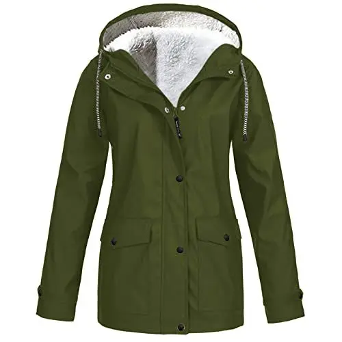 Produktbild: FUPODD Regenmantel Damen Wasserdicht Gefüttert Damen Jacke Winter Teddy Jacken Für Damen Mittellang Trenchcoat Damen Kurz Winterjacke Damen Schwarz Thermojacke Damen Winter Damen Skijacke Winter