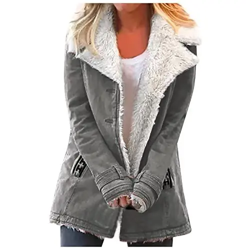 Produktbild: Damen Mantel Zweireiher Jacket For Women Teddy Jacke Damen Mit Kapuze Fleecejacke Damen Lang Sweatjacke Wollmantel Damen Winter Warm Hoodie Jacke Lose Winterjacke Fleece Kapuzenjacke Mantel Grau Xl
