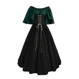 Produktbild: Damen Maxikleid Halloween Party Kleid Elegant Langarm Kleid Vintage Mittelalter Gothic Trompetenärmel Retro Ballkleider Cosplay Kostüm Renaissance Karneval Bodenlang Kleid(A32 Dark Green,M)