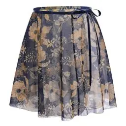 Produktbild: Damen M?dchen Ballettrock Wickelrock Blumenmuster Mesh Tanz Rock Verstellbare Taille Krawatten Gymnastik R?cke Prinzessin Minirock Tanzbekleidung Tanzr?cke Dancewear Party Kost?m Dunkelblau S-M