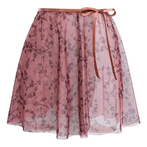Produktbild: Damen M?dchen Ballettrock Wickelrock Blumenmuster Mesh Tanz Rock Verstellbare Taille Krawatten Gymnastik R?cke Prinzessin Minirock Tanzbekleidung Tanzr?cke Dancewear Party Kost?m Staubige Rosa S-M