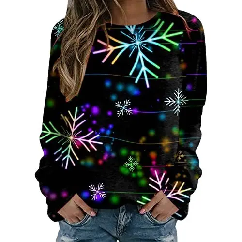 Produktbild: Damen Merry Christmas Print Sweatshirt O-Ausschnitt Rundhals Pullover Lässiges Langarmhemd Lockere Bluse Weihnachtsmode Casual Tops (Green, S)