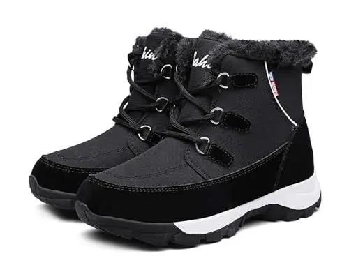 Produktbild: Damen Mid-Calf Schneestiefel Winter Warmes Pelz Plüsch Leichte Ankle Boots Lady Widerstand Kalte Schuhe Memory Foam（36 EU,Black