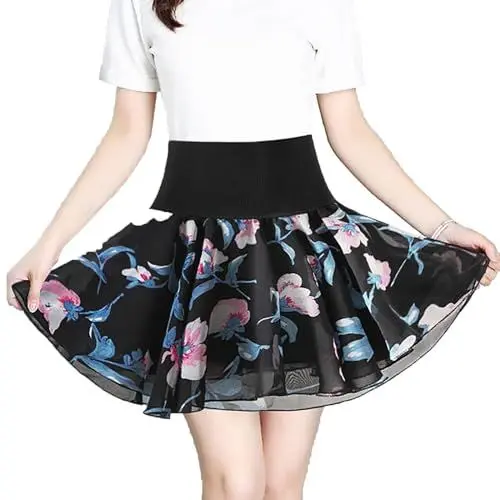 Produktbild: Damen Mini Rock Skirt Tutu Beiläufig Elastische Taille A Linie Mini Röck Flexibel Hohe Taille Freizeit Röck Tennisröcke Skaterrock Cosplay Kurz Glockrenrock Faltenrock Basic Minirock(Lily,54)