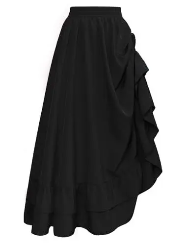 Produktbild: Mittelalter Kleidung Gothic Rock Hohe Taille Steampunk Röcke für Damen Halloween Cosplay Kostüm Schwarz S