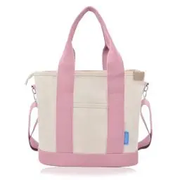 Produktbild: Damen Mittelgroß Handtasche Canvas Satchel Tote Bag Umhängetasche Shopper für Bücher Alltag Arbeit Schultertasche rosa