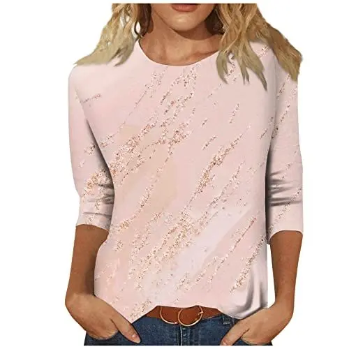 Produktbild: Damen Mode Damen Blusen Bunte Blusen Damen 3/4 Arm Damen Blusen Damenblusen Langarm Bunt Oberteil Damen Elegant Sexy Bluse 3/4 Arm Damen Sportlich Tshirt Damen Rosa S