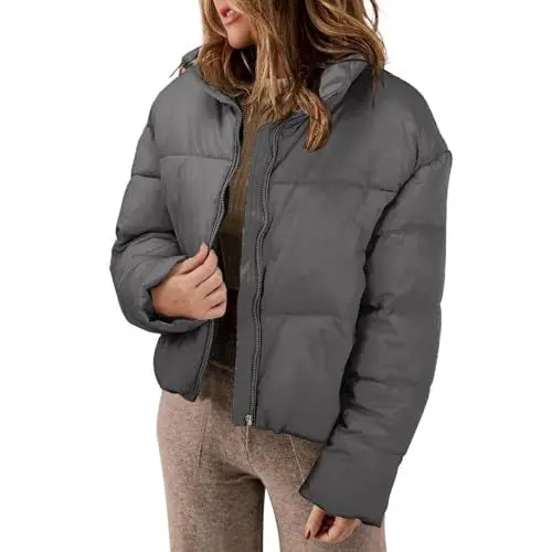 Produktbild: Damen Modische Winter-Stehkragen-Kurzbrotjacke Daunenjacke Daunenmantel (Grey, XXL)